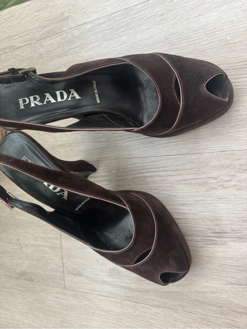 Prada Dark Brown Suede Slingback Heels